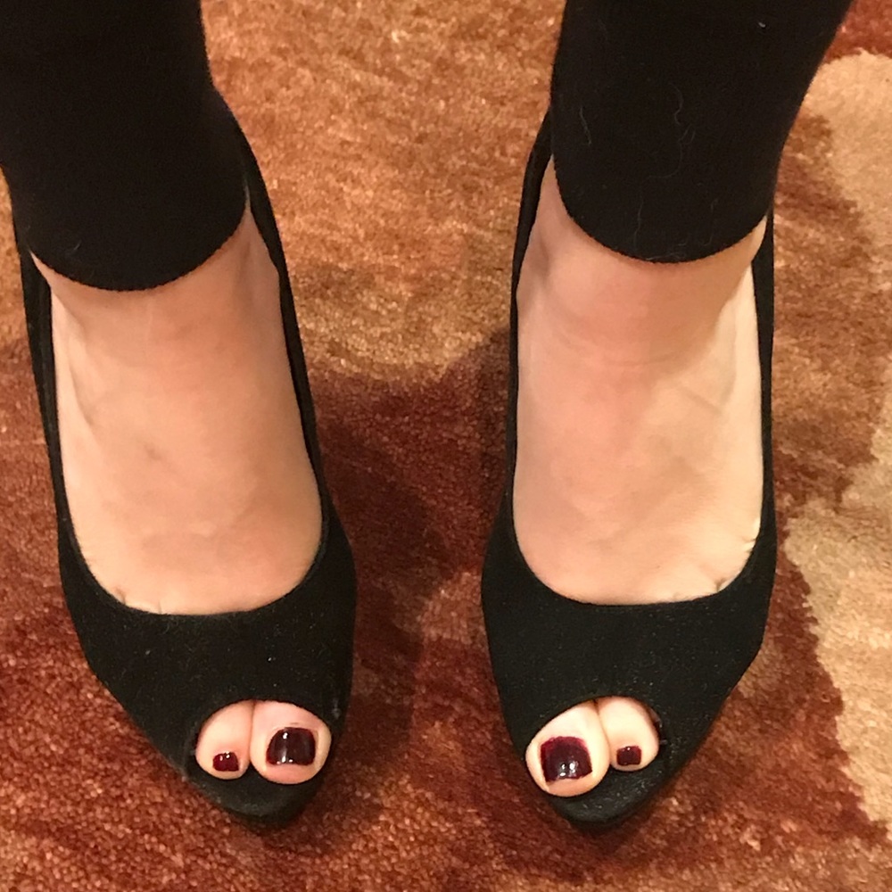 Faux suede peep toe sandals